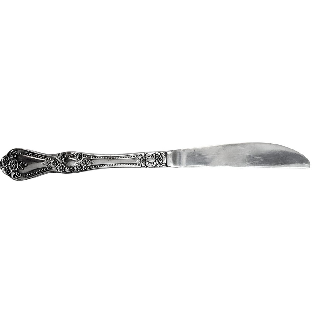 Rogers Precious Rose Dinner Knife‎ 9In Silver Floral Scroll Stainless Korea